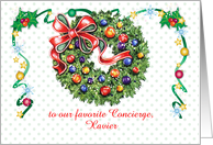 Custom Christmas for Concierge Wreath Ribbon card