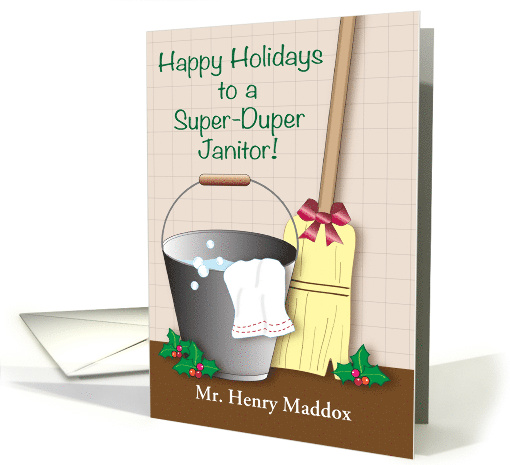 Custom Happy Holidays for Janitor, bucket, broom card (1441092)
