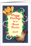 Custom Happy Holidays for Farrier, horseshoes card