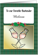 Custom Happy Holidays for Bartender, champagne glasses card