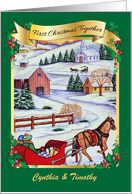 Custom 1st Christmas Together, village snow scene card