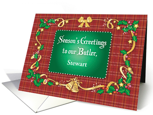 Custom Christmas for Butler, golden ribbon, bells, bow card (1444814)