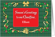 Custom Christmas for Chauffeur, golden ribbon, bells, bow card
