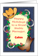 Custom Christmas for Stable Manager, horse shoes card