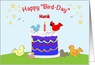 Custom Bird Theme Birthday, cake, stars card