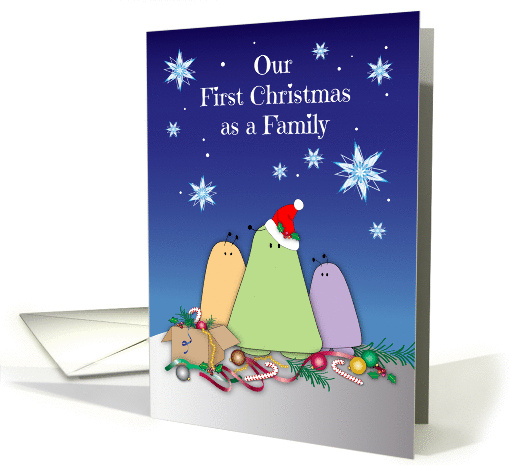First Christmas as Family, space alien bugs, snowflakes card (1445934)