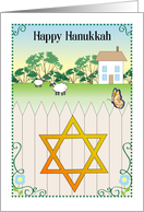 Happy Hanukkah, folk art, Star of David card