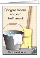 Custom Congrats, Janitor Retirement, bucket, broom, mouse card