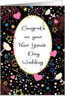 Congrats, New Year’s Day Wedding, confetti, streamers card