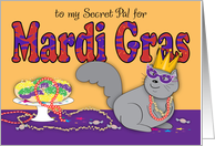 Secret Pal Squirrel Mardi Gras King Cake card