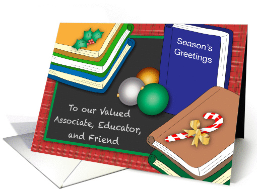 Season's Greetings, school employee, holly, books card (1460114)