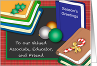 Season’s Greetings, school employee, holly, books card