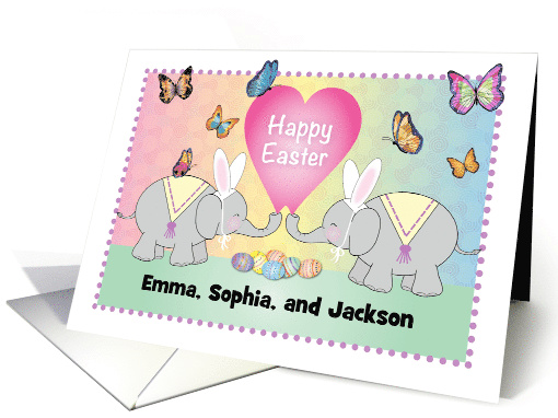 Custom Name Easter for Kids, elephants, butterflies card (1464928)