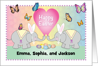 Custom Name Easter for Kids, elephants, butterflies card