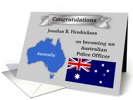 Custom Name Congratulations, becoming Australian Police Officer card
