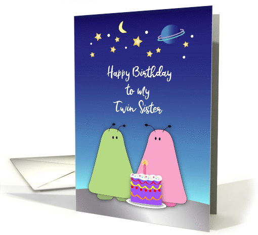 Twin Brother to Twin Sister Birthday, aliens card (1469564)