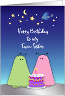 Twin Brother to Twin Sister Birthday, aliens card