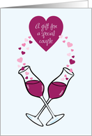 Gift Card, for couple, wine glasses, hearts card