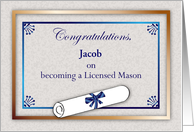 Custom Name Congratulations, becoming a Mason card