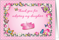 Thank You, adoptive couple, girl, hearts, butterflies, shoes card