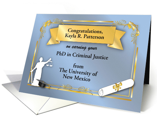 Custom Congratulations, PhD, Criminal Justice, diploma card (1478900)