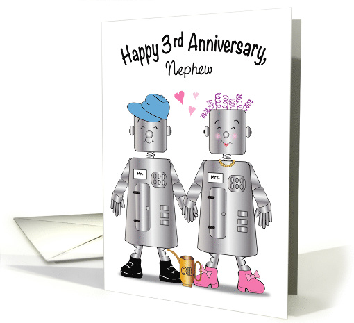 3rd Anniversary for Nephew, cartoon robots card (1479440)