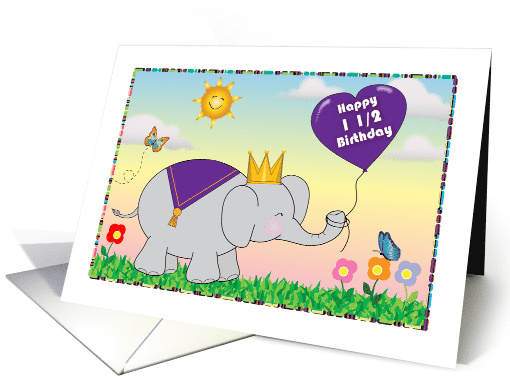 Happy One & a Half Birthday, elephant, balloon card (1481942)