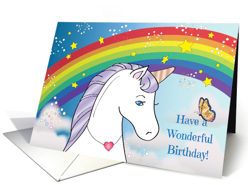 Unicorn & Rainbow Birthday, butterfly card (1483304)