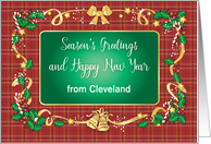 Custom City/Ohio, Season’s Greetings, bells, ribbon, holly card