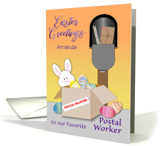 Easter for Postal Worker, decorated eggs, bunny card (1487110)