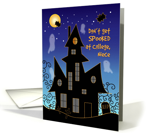 Halloween for Niece at College, haunted house card (1487496)