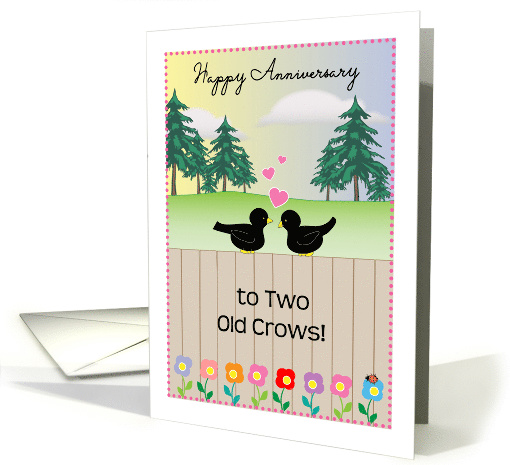 Wedding Anniversary, Crows, hearts, flowers card (1487918)
