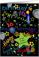 16th Birthday for Great Grandson, balloons, stars card
