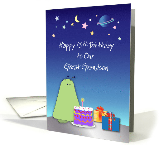 13th Birthday for Great Grandson, alien bug, cake card (1491156)