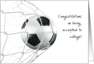 College acceptance congratulations, soccer ball card