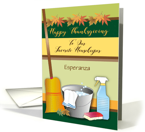 Custom Name Thanksgiving for Housekeeper, leaves card (1501762)