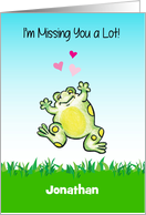 Custom Name Missing You, frog theme, hearts card