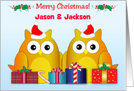 Custom Name 1st Christmas, Identical Twin Boys, Great Grandsons card