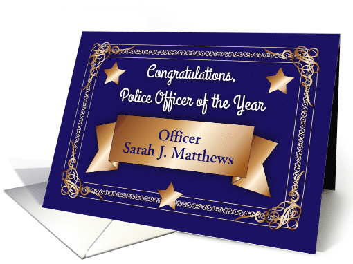 Custom Name Congratulations, Police Officer of the Year card (1506420)