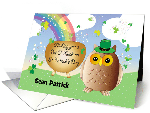 Custom Name Owl, St Patrick's Day, rainbow card (1506774)
