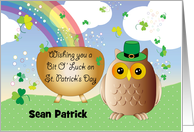Custom Name Owl, St Patrick’s Day, rainbow card