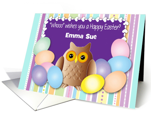 Custom Name Owl, Easter, eggs card (1506808)