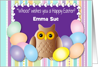 Custom Name Owl, Easter, eggs card