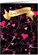 Valentine’s Day for Birth Mother, hearts, banner card
