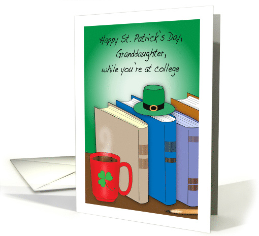 St Patrick's Day, granddaughter, at college, shamrock, books card