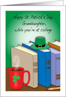 St Patrick’s Day, granddaughter, at college, shamrock, books card