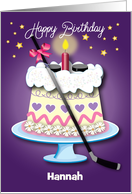 Birthday for Ice Hockey Girl, stick, pucks, cake card
