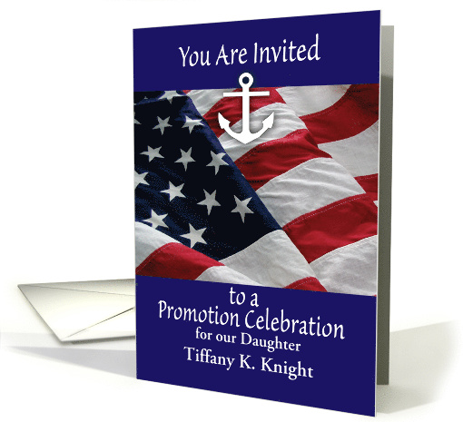 Invitations, Custom Name, Navy Promotion, USA flag card (1515716)