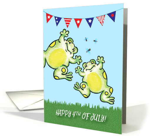 Frogs 4th of July, patriotic bunting, humor, flies card (1523162)