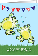 Frogs 4th of July, patriotic bunting, humor, flies card